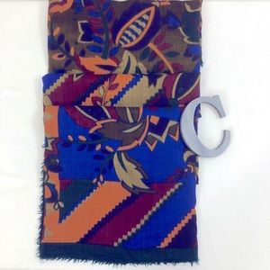 VTG Wool Floral Print Blanket Scarf Wrap - Made in Italy
